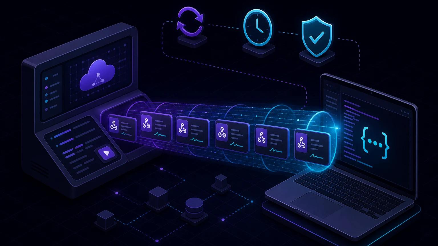 Une séquence d’événements de cycle de vie de facturation simulés passant par un tunnel sécurisé vers un gestionnaire de webhook Paddle local.