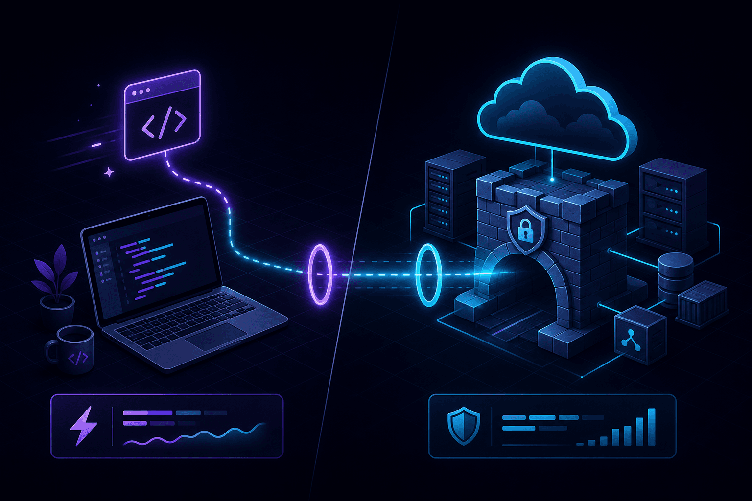 Сравнение лёгкого dev-туннеля с более тяжёлым инфраструктурным туннелем.
