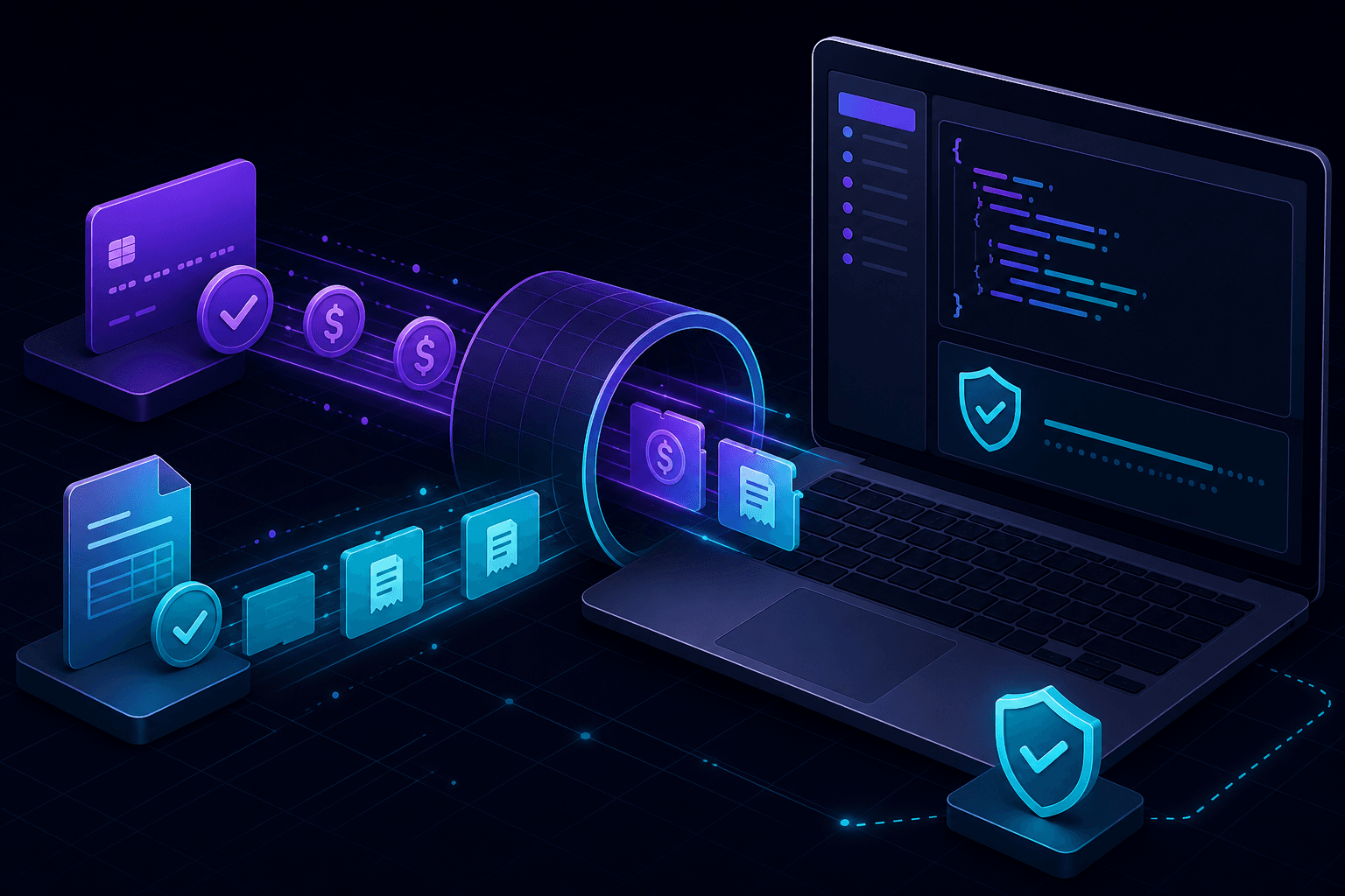 Zahlungs-Events fließen als Webhooks in einen lokalen Inspektor mit verifizierter Signatur.